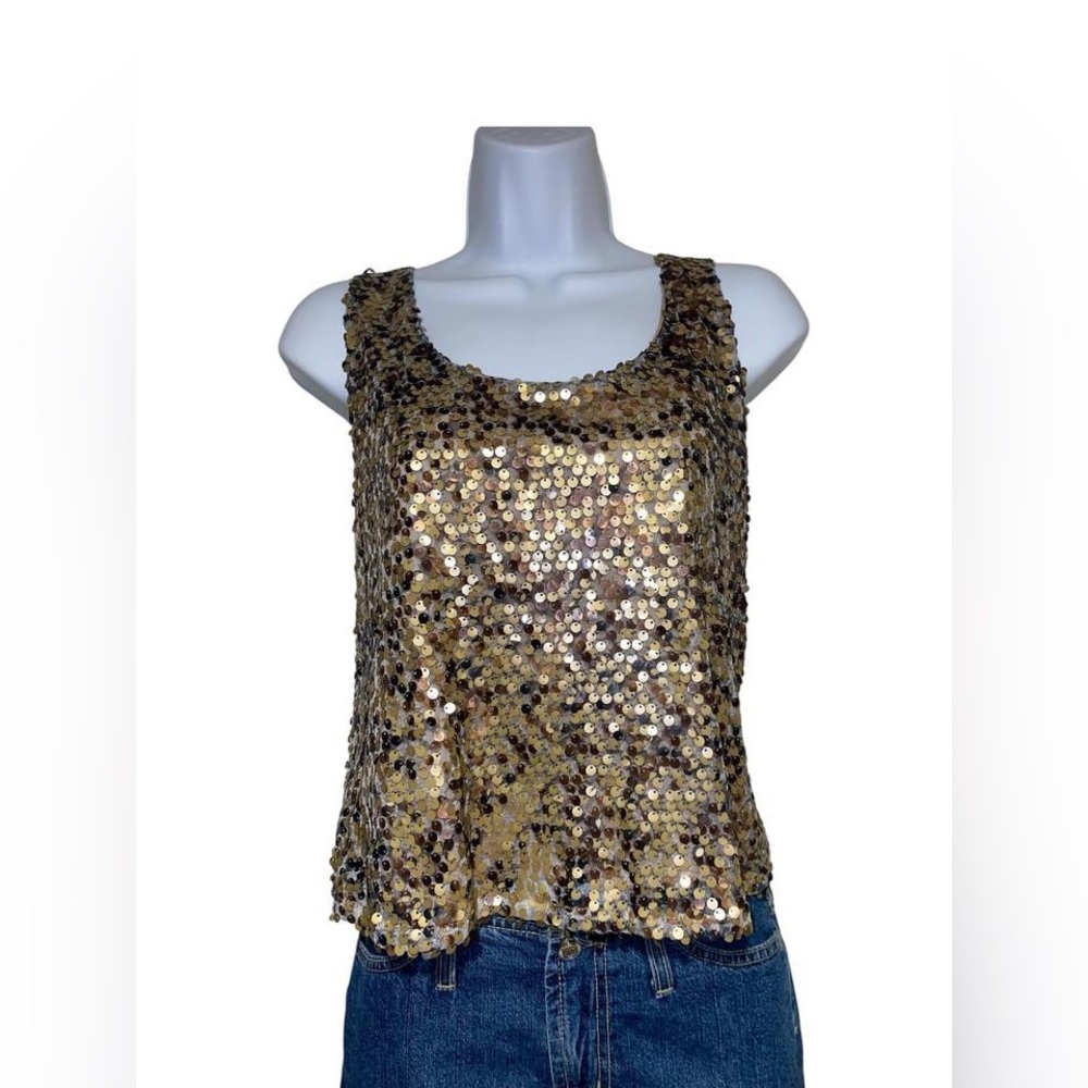 Y2K gold and brown sequin tank top